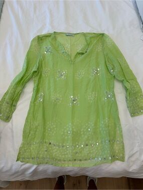 Sheer Lime Green Embellished Beach Tunic